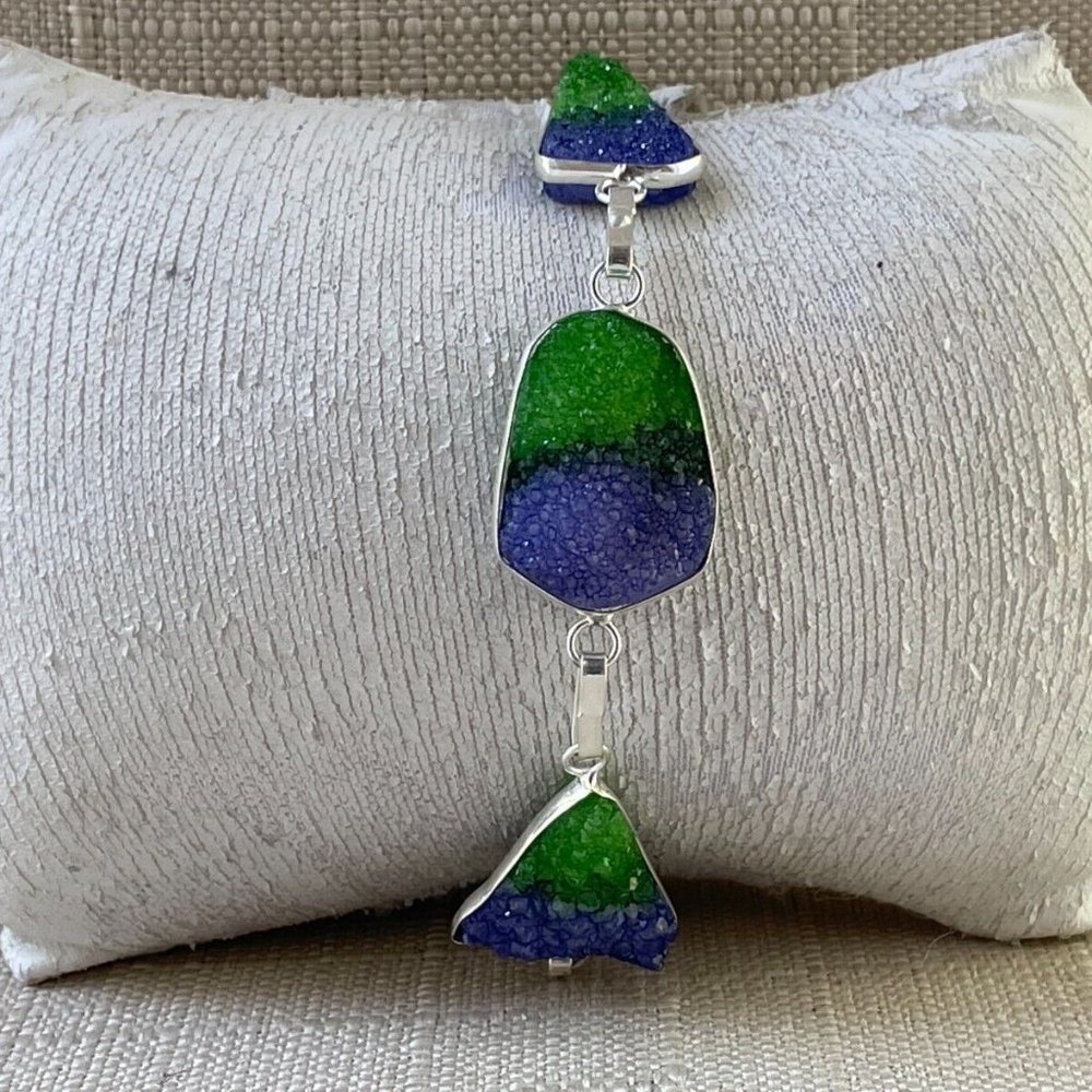 Women Bracelet Bi Color Druzy 925 Silver Plated Handmade Wristband Jewelry